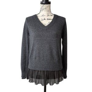 Brochu Walker Layered Sweater Wool Cashmere Pleated Hem Charcoal Gray Size XS